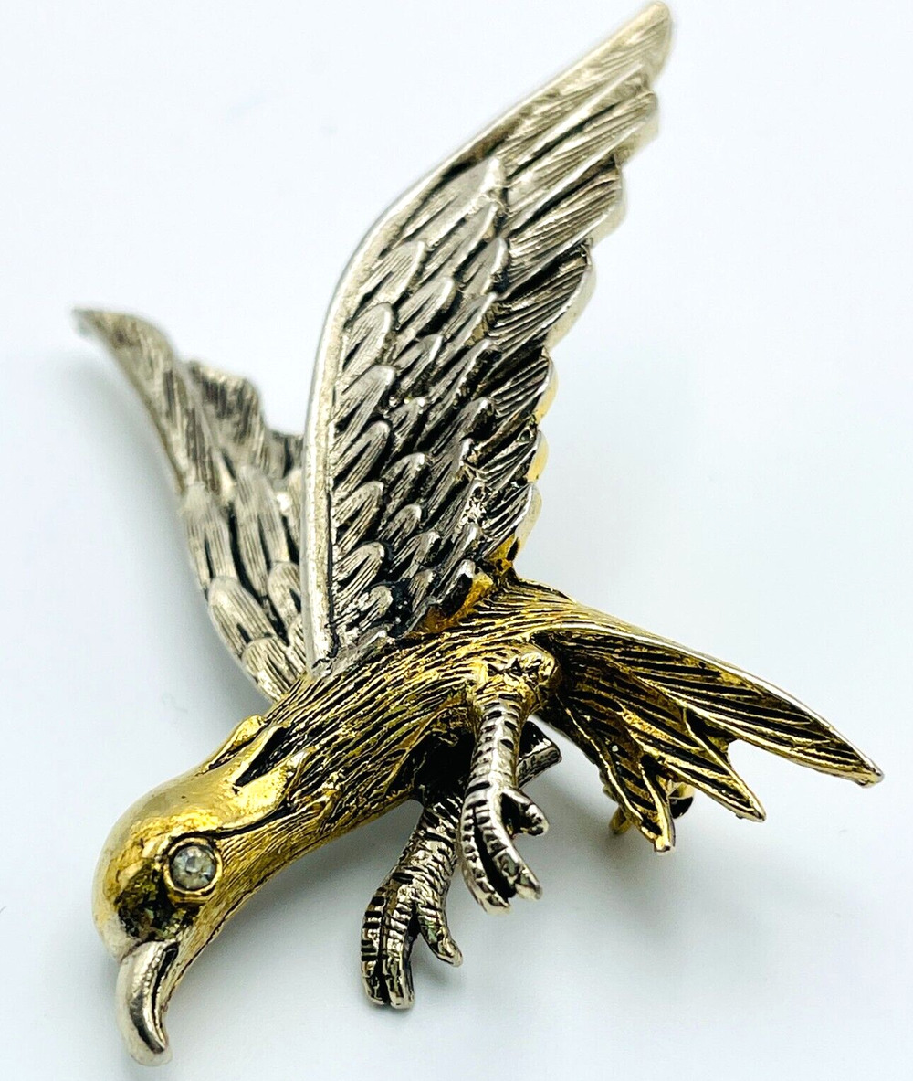 VTG Arthur Pepper Eagle Bird Brooch Pin Signed ART Textured Gold & Silver Tone